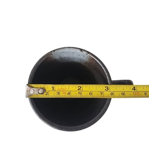 Stoneware Black Matte Glazed Tea Coffee Mugs Set of 4 Primitive Fish Design - Picture 10 of 11